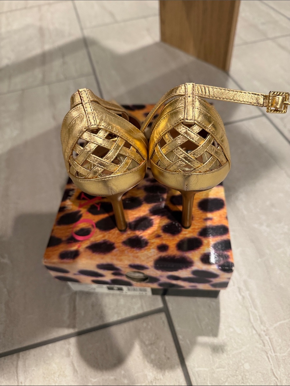 XOXO Metallic Gold Pointed-Toe Ankle-Strap Heels - Picture 3 of 3